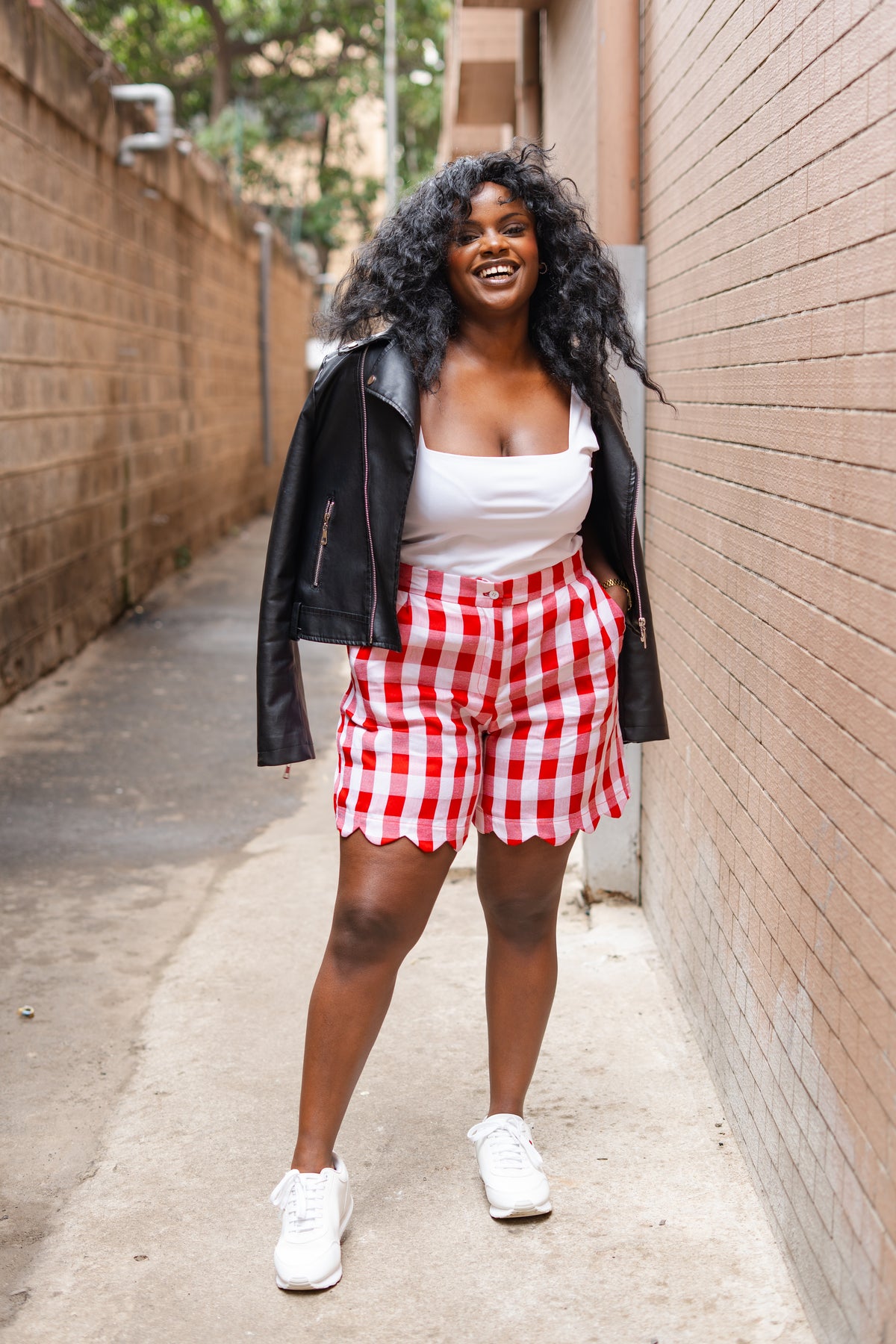 Gingham scalloped shorts (Red)