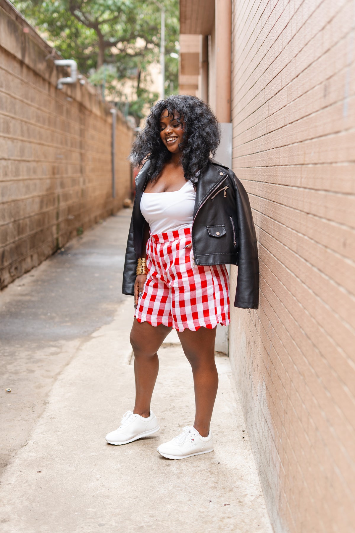 Gingham scalloped shorts (Red)