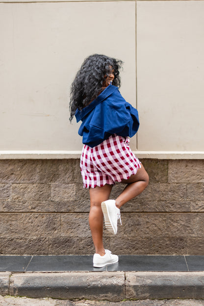 Gingham scalloped shorts (Burgundy)
