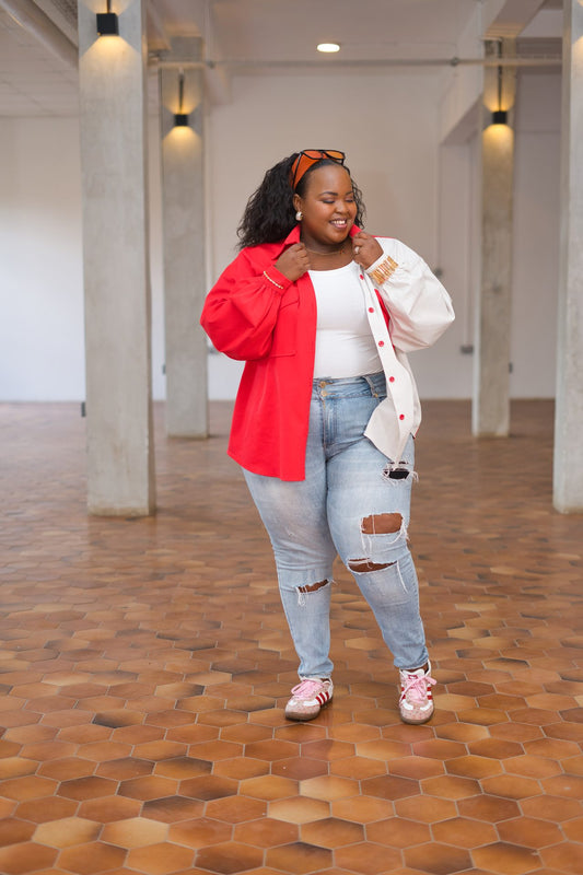 Regular Shacket - Red and Off-white