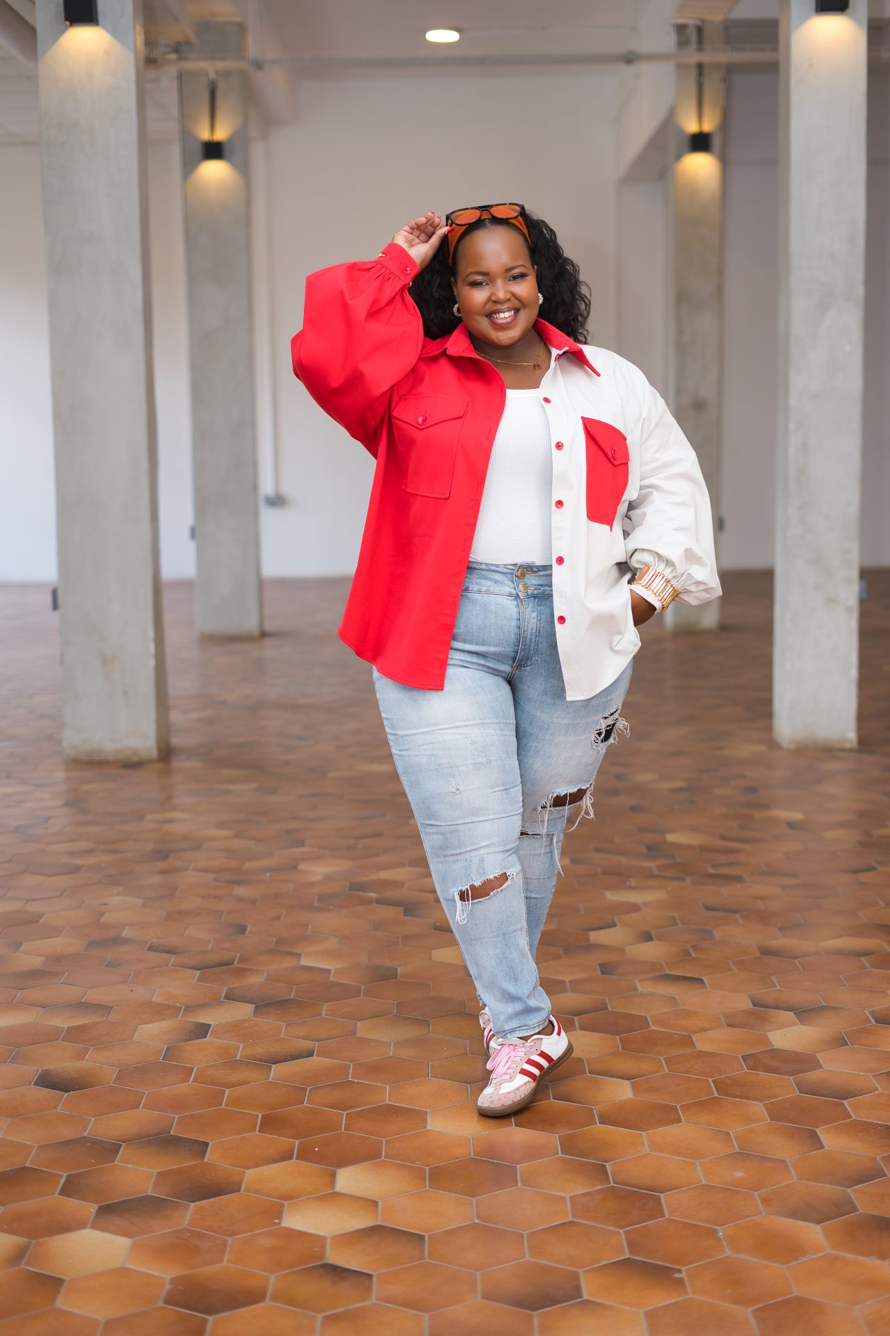 Regular Shacket - Red and Off-white