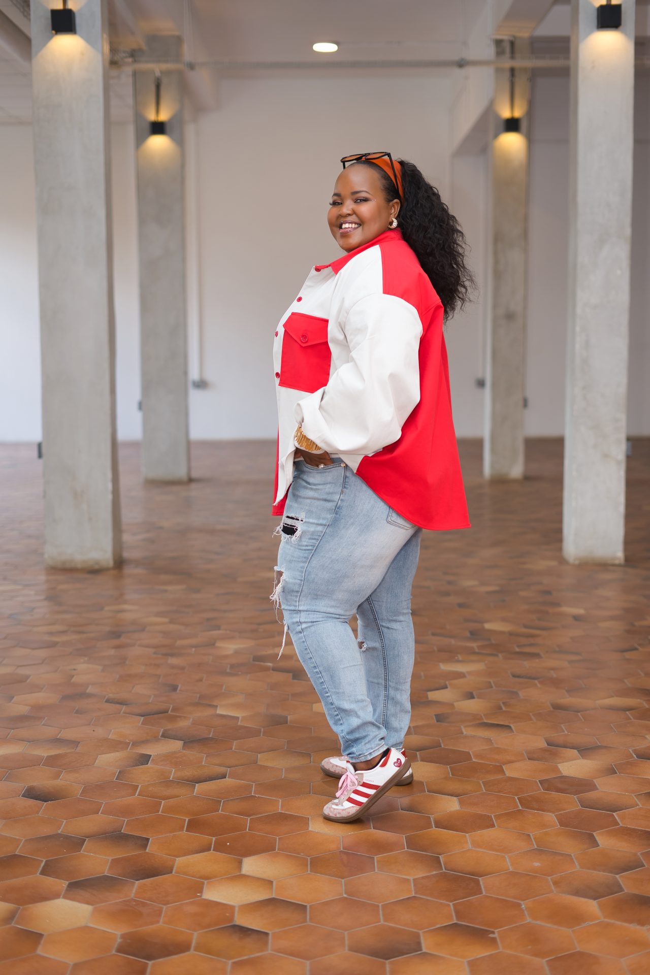 Regular Shacket - Red and Off-white