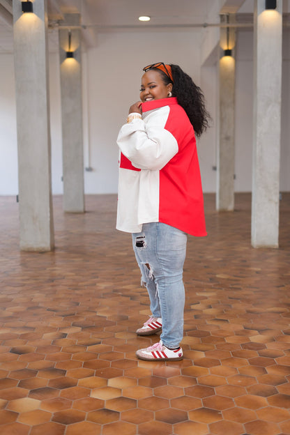 Regular Shacket - Red and Off-white