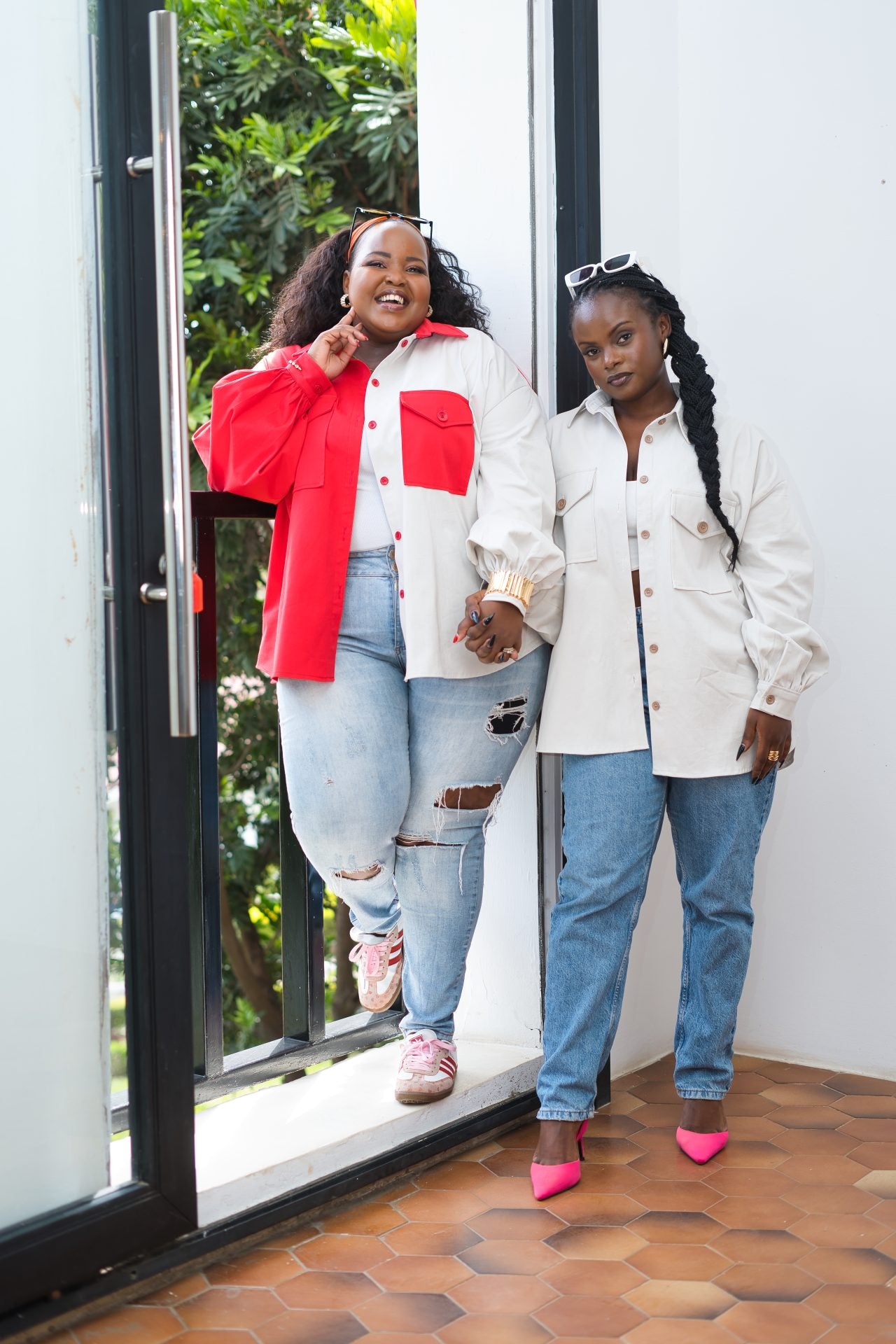 Regular Shacket - Red and Off-white