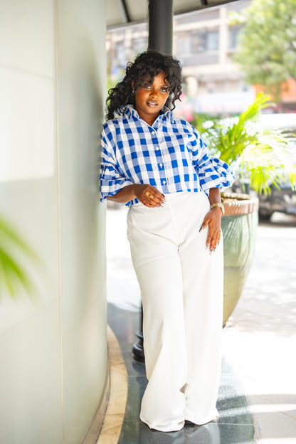 ⁠Gingham kimono shirt (Blue)