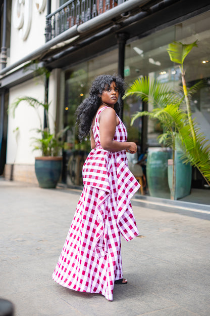 ⁠Gingham handkerchief maxi (Burgundy)