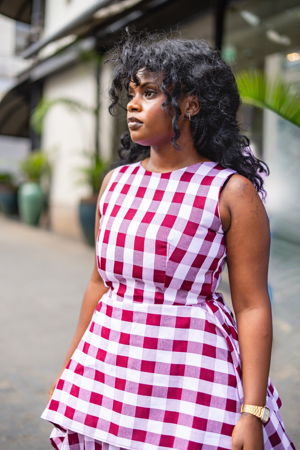 ⁠Gingham handkerchief maxi (Burgundy)