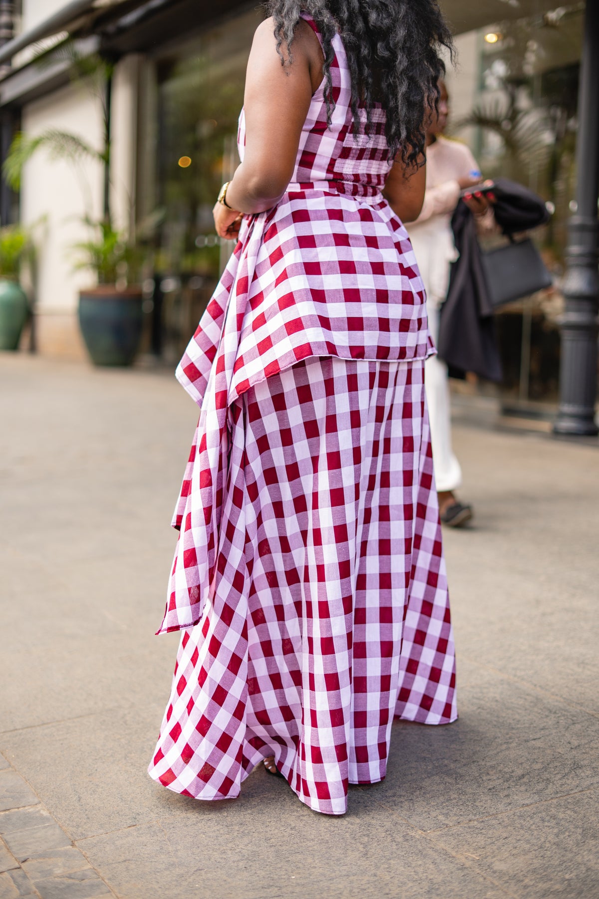 ⁠Gingham handkerchief maxi (Burgundy)