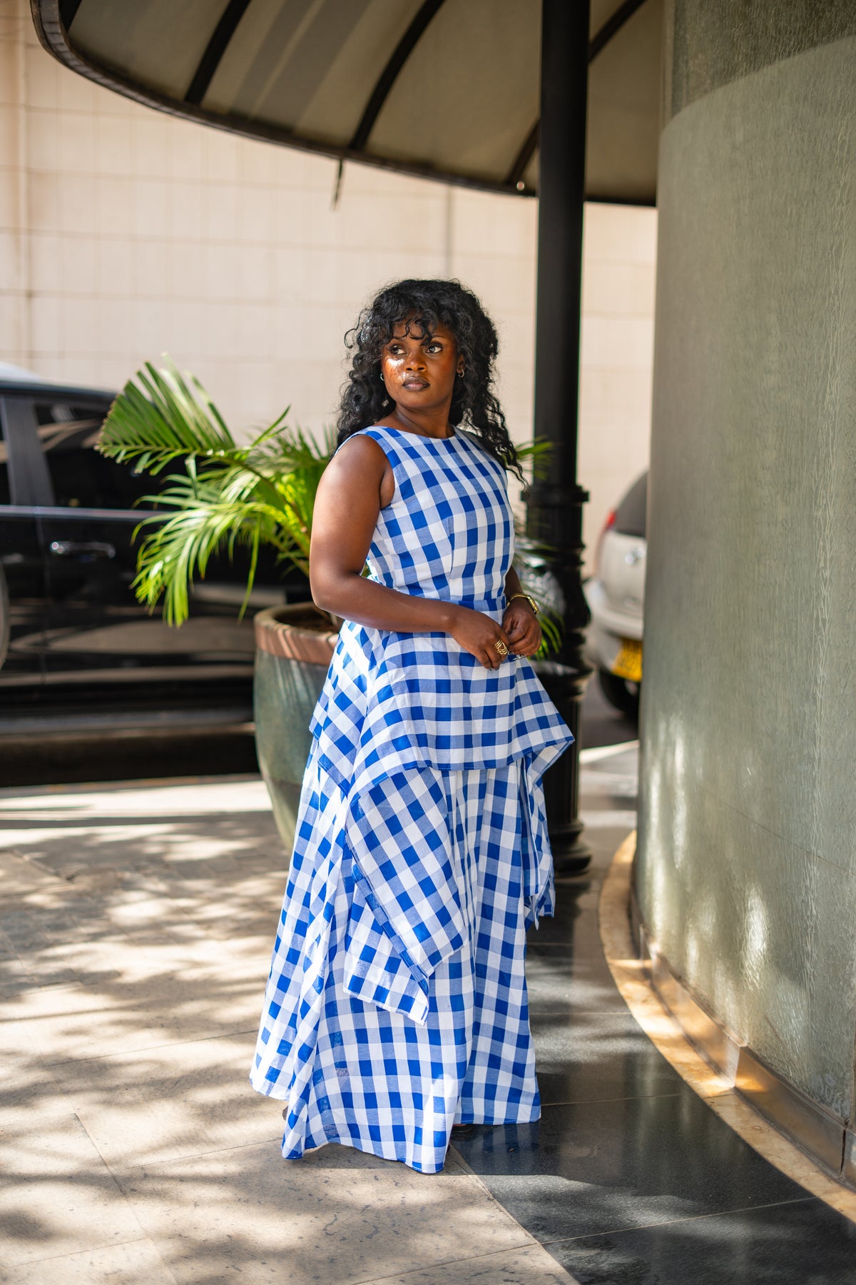 ⁠Gingham handkerchief maxi (Blue)