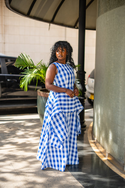 ⁠Gingham handkerchief maxi (Blue)