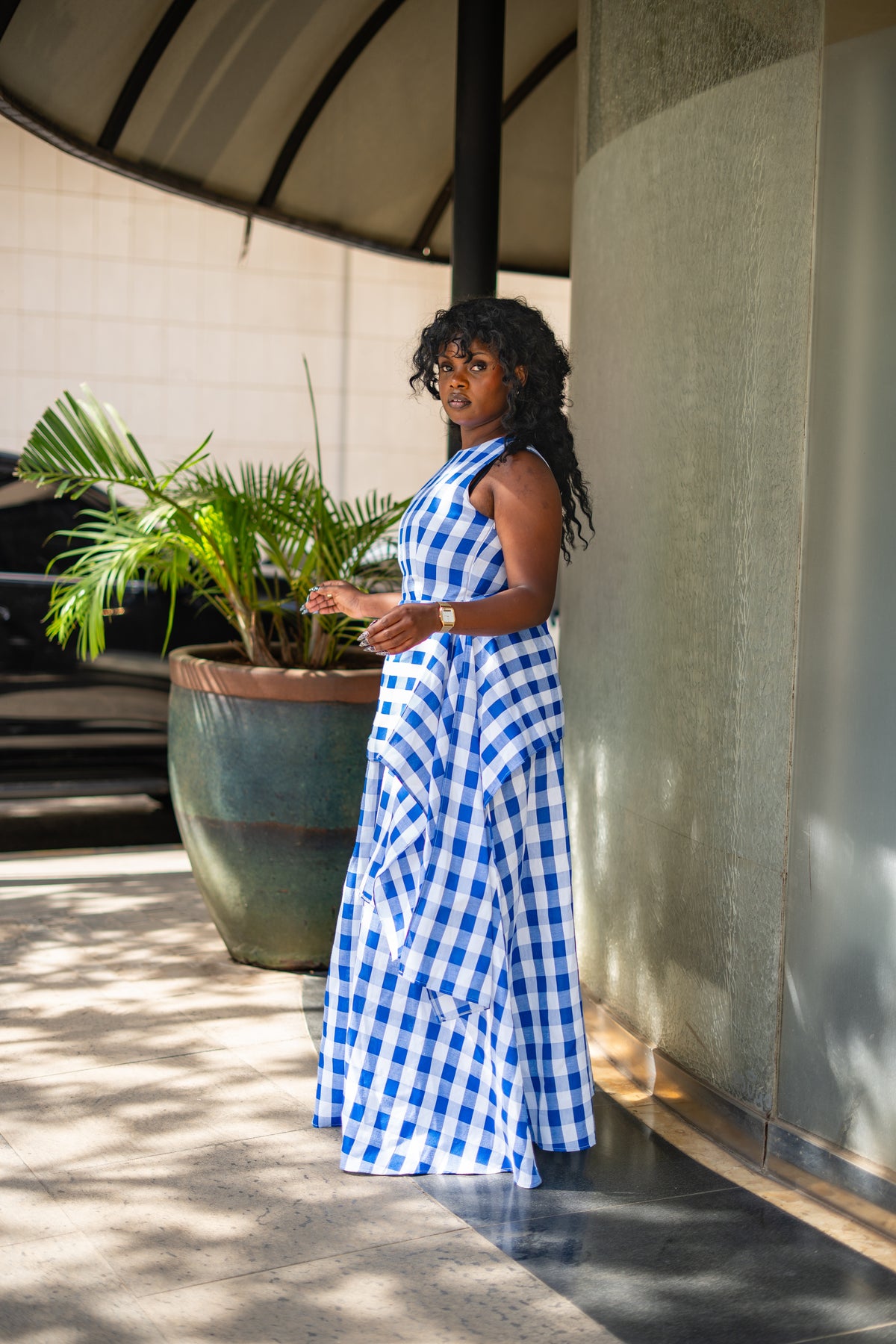 ⁠Gingham handkerchief maxi (Blue)
