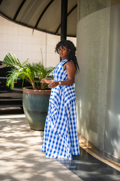 ⁠Gingham handkerchief maxi (Blue)