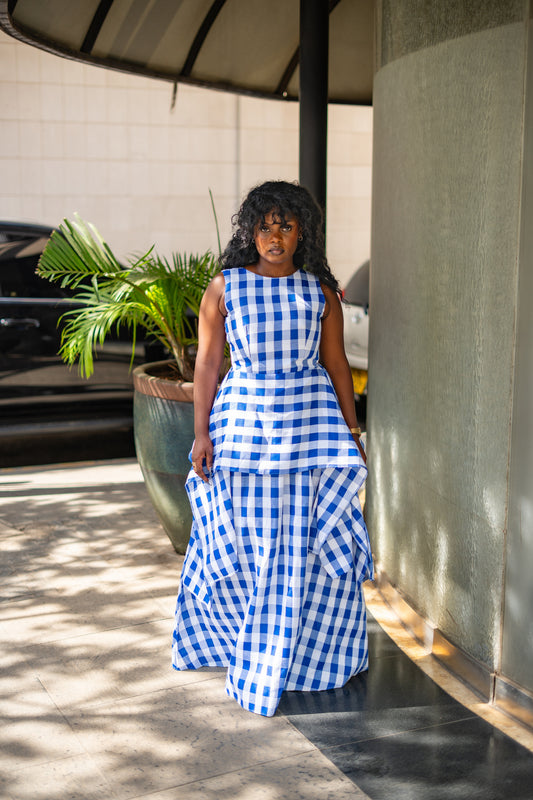 ⁠Gingham handkerchief maxi (Blue)