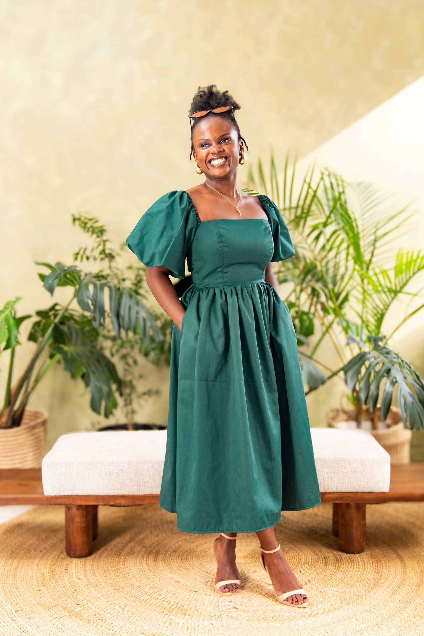 The Lush Bow Midi Dress - Emerald green