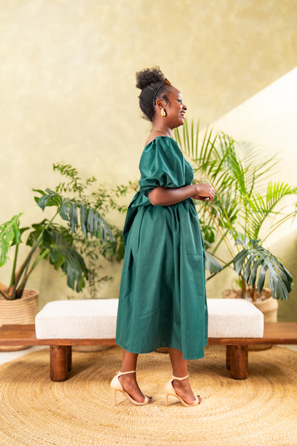 The Lush Bow Midi Dress - Emerald green