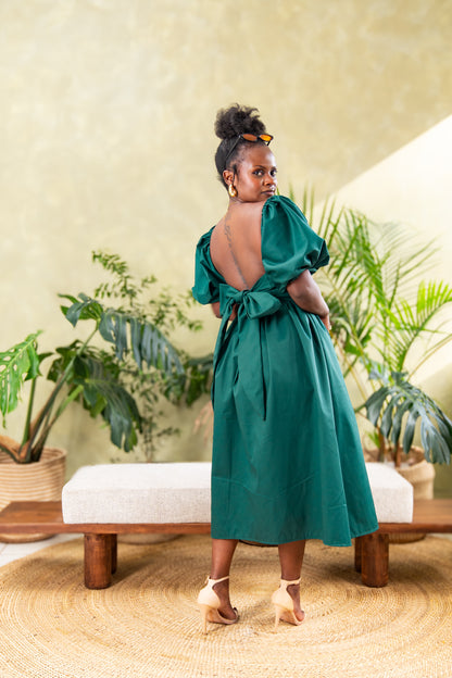 The Lush Bow Midi Dress - Emerald green