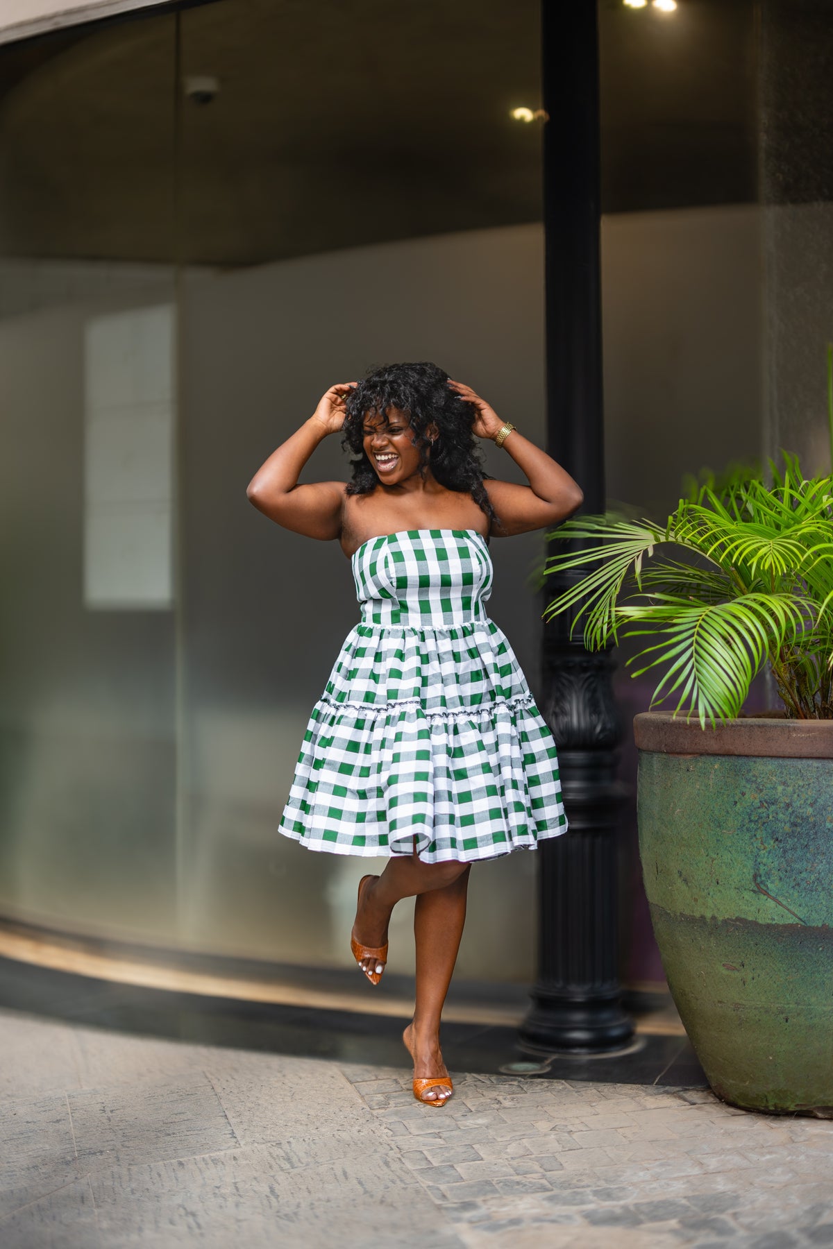 Gingham Strapless mini (Green)