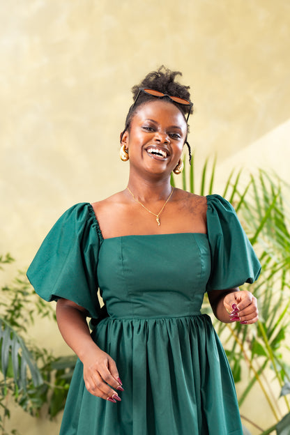 The Lush Bow Midi Dress - Emerald green