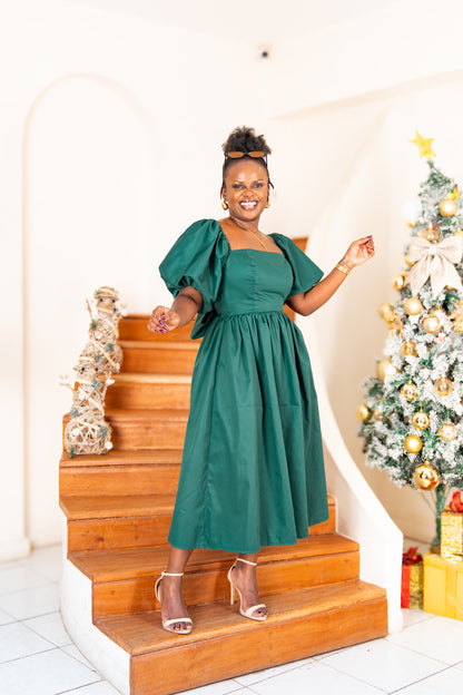 The Lush Bow Midi Dress - Emerald green