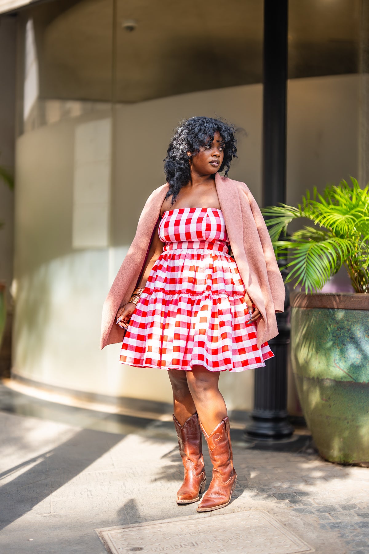Gingham Strapless mini (Red)