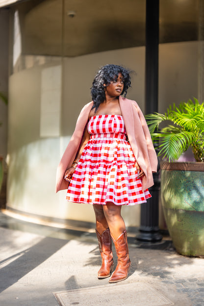 Gingham Strapless mini (Red)