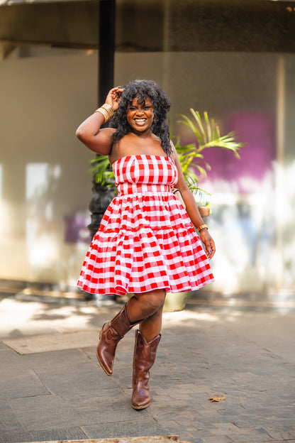 Gingham Strapless mini (Red)