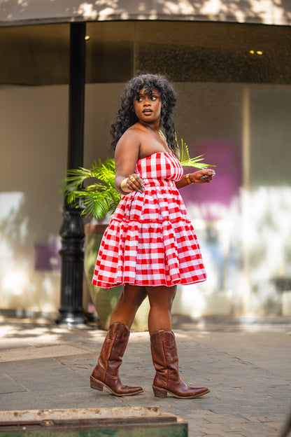 Gingham Strapless mini (Red)