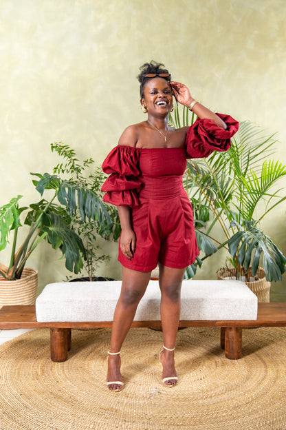 Zahara Chic Linen Shorts - Burgundy