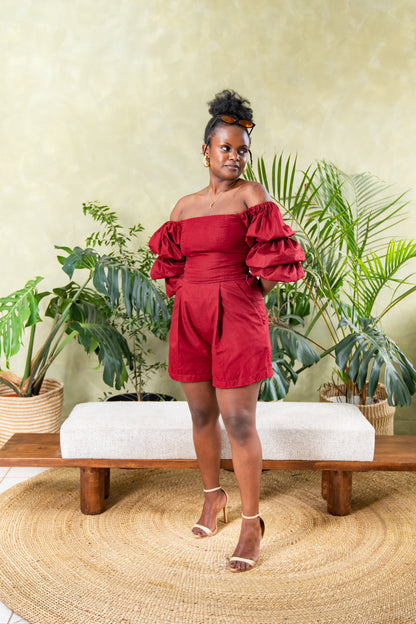Zahara Chic Linen Shorts - Burgundy