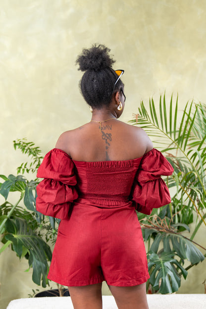 Zahara Chic Linen Top - Burgundy