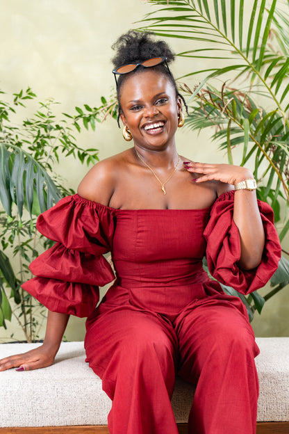 Zahara Chic Linen Pants - Burgundy