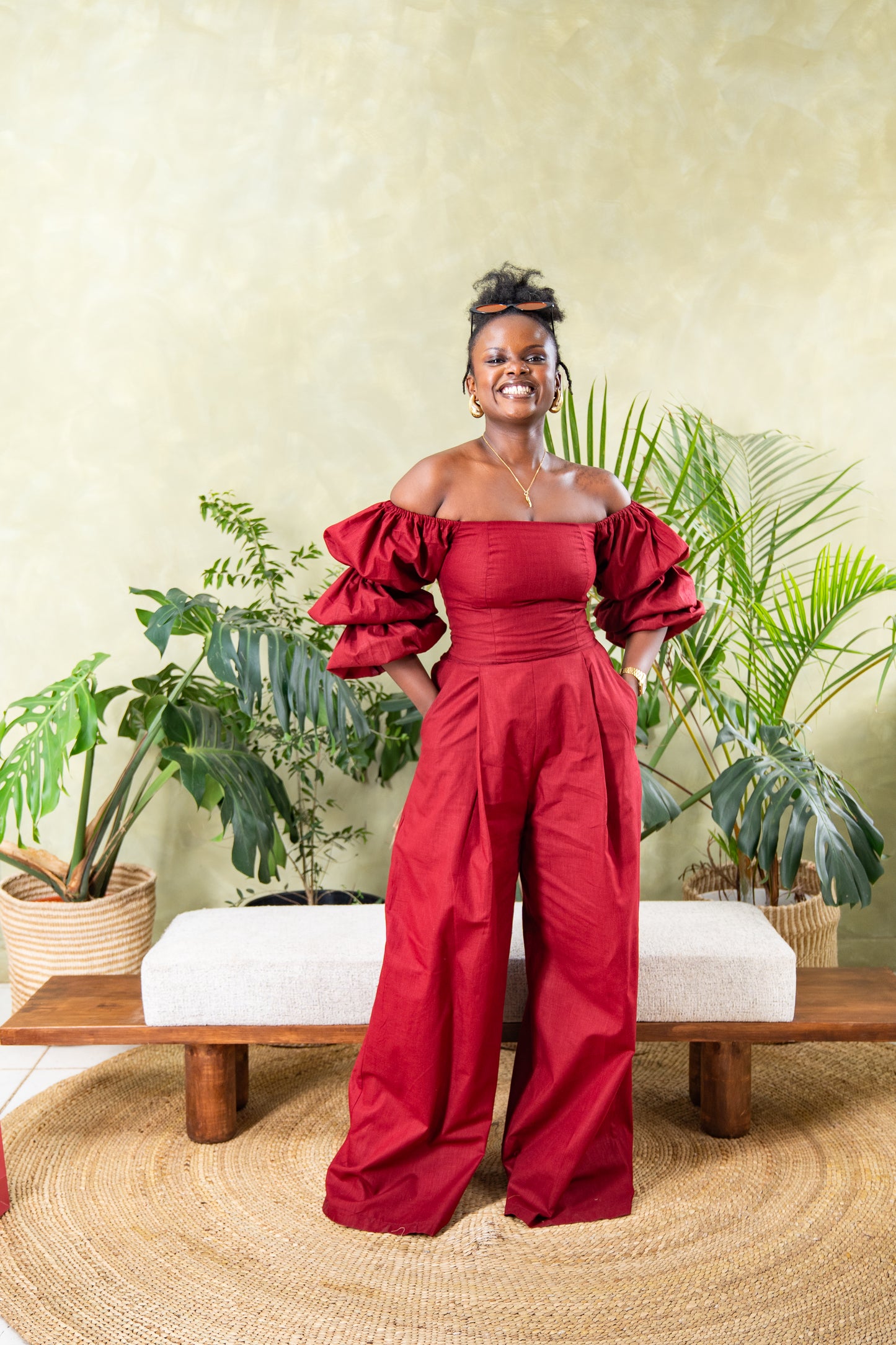 Zahara Chic Linen Top - Burgundy