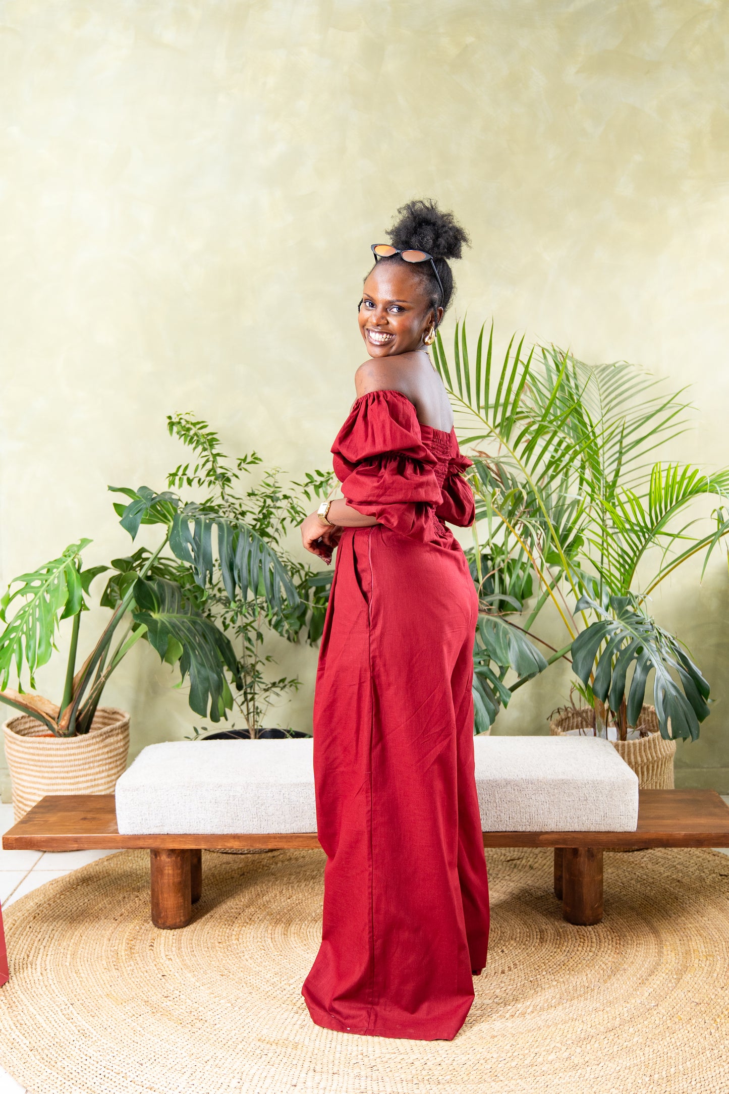 Zahara Chic Linen Pants - Burgundy