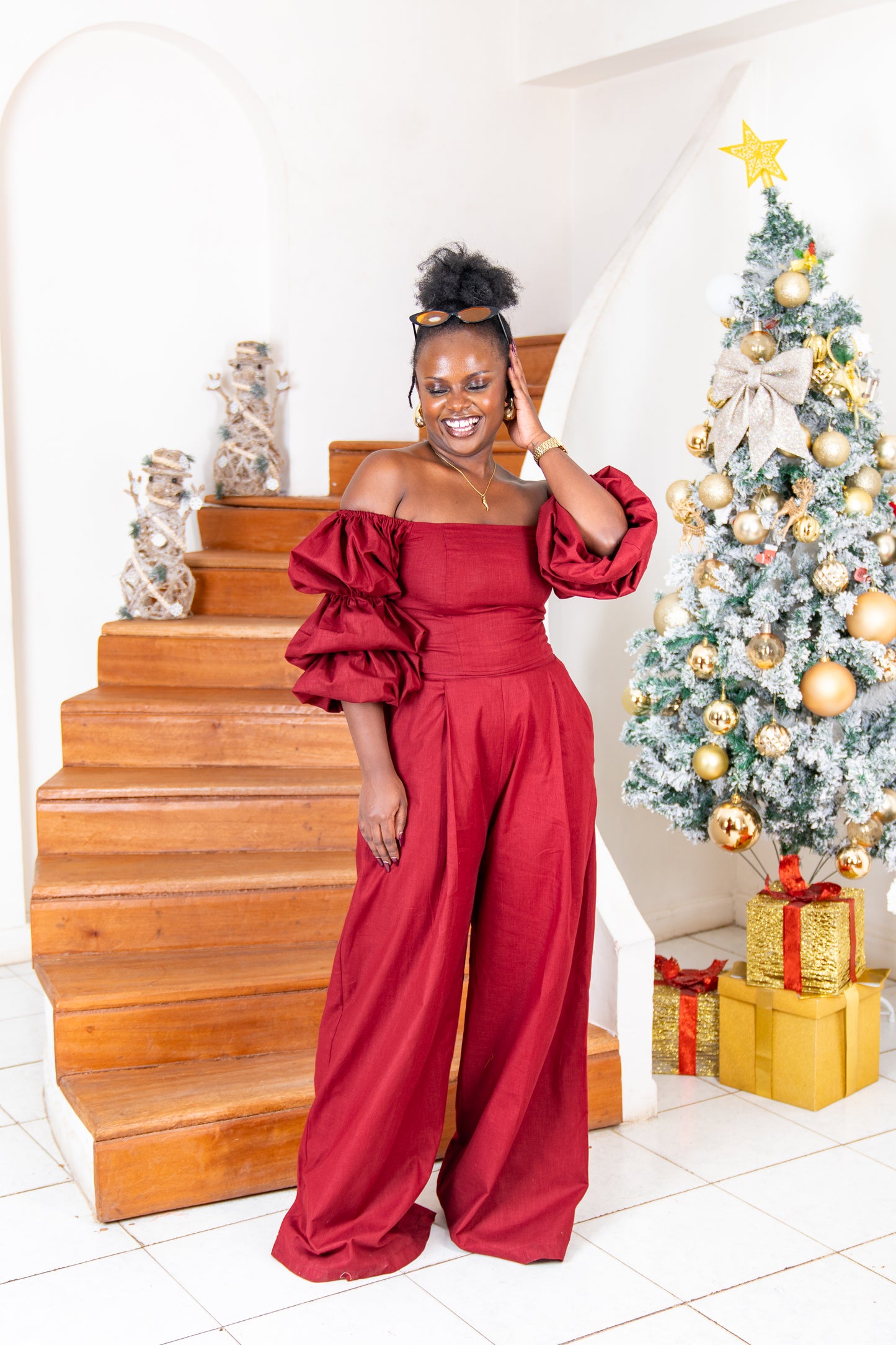 Zahara Chic Linen Pants - Burgundy