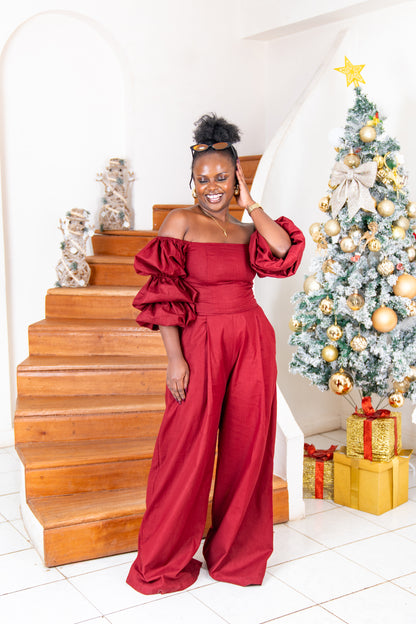 Zahara Chic Linen Pants - Burgundy