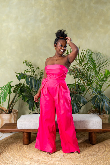 Aurora Strapless Jumpsuit - Hot Pink