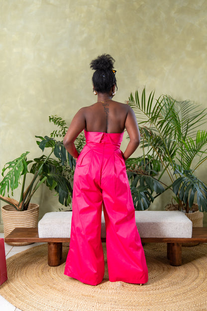 Aurora Strapless Jumpsuit - Hot Pink