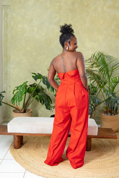 Aurora Strapless Jumpsuit - Red