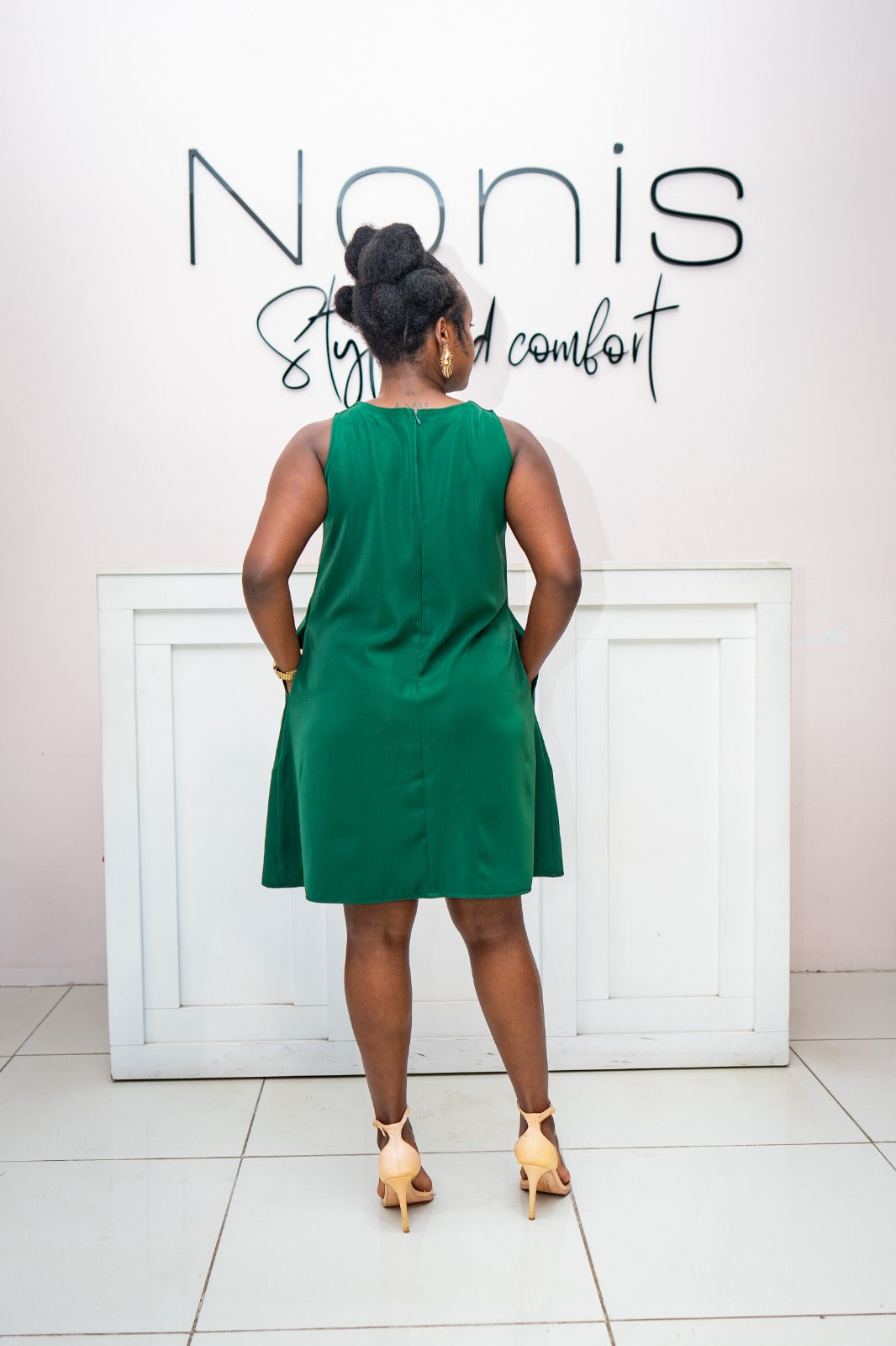 Nzuri Cut - Out Shift Dress - Forest Green