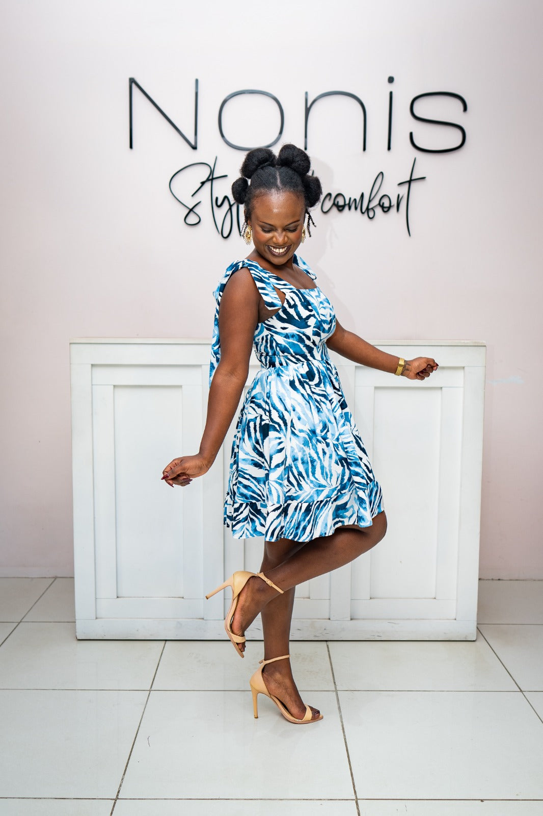 Talia Tie Mini  Dress - Blue Print