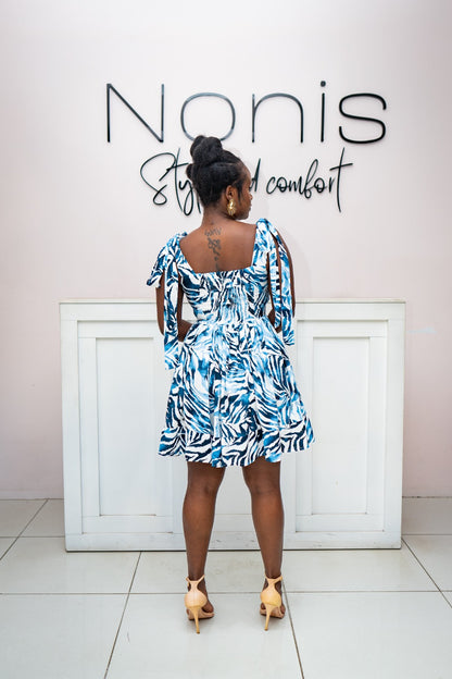 Talia Tie Mini  Dress - Blue Print