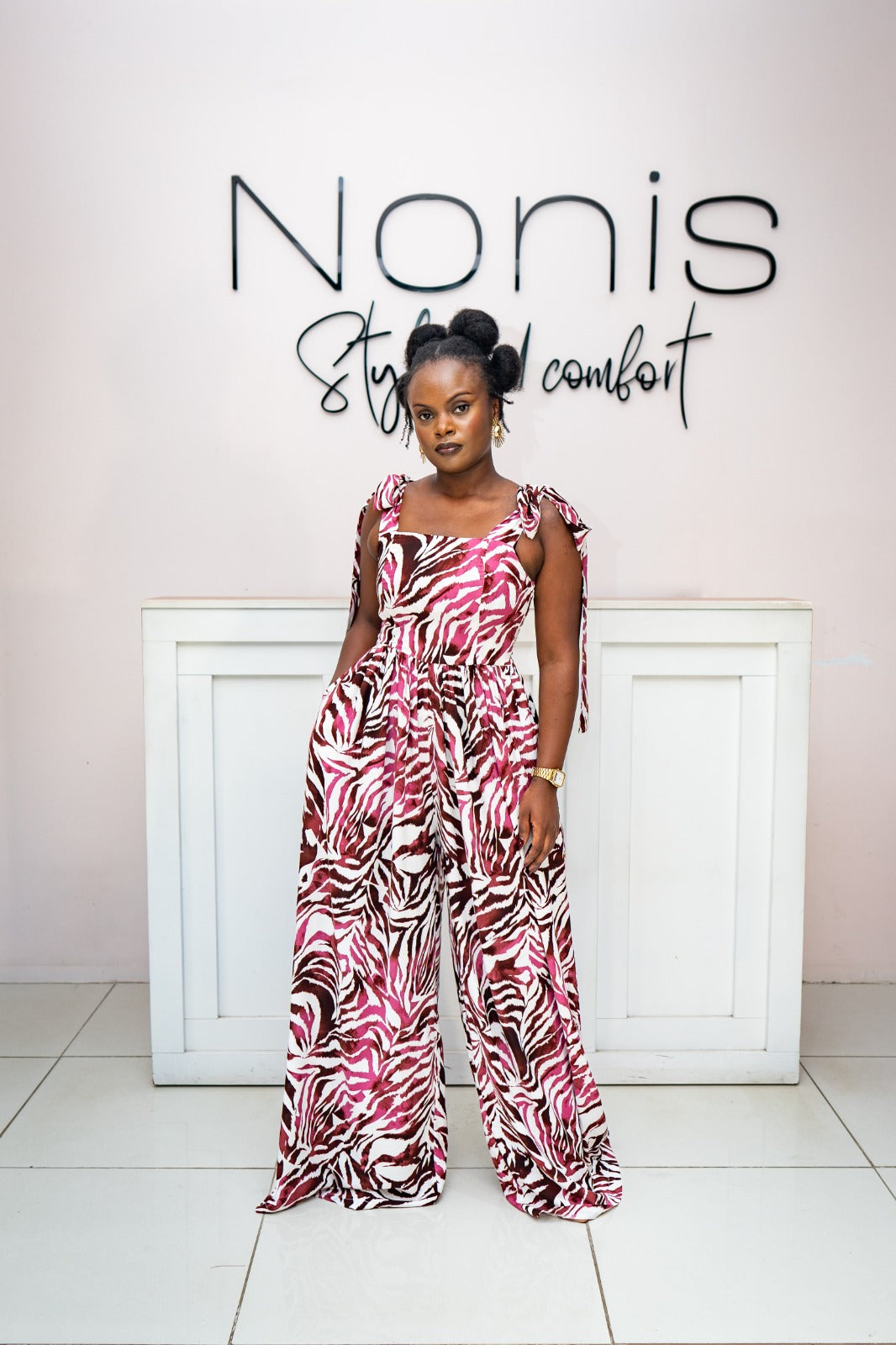 Jasmine Wide-leg Jumpsuit - Fuchsia Print