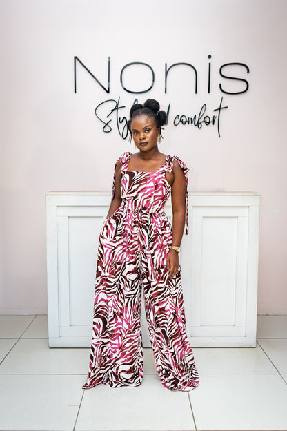 Jasmine Wide-leg Jumpsuit - Fuchsia Print