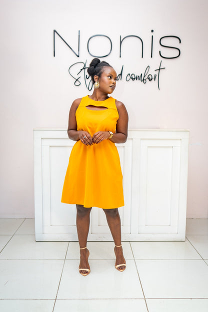 Nzuri Cut - Out Shift Dress  - Mustard Yellow