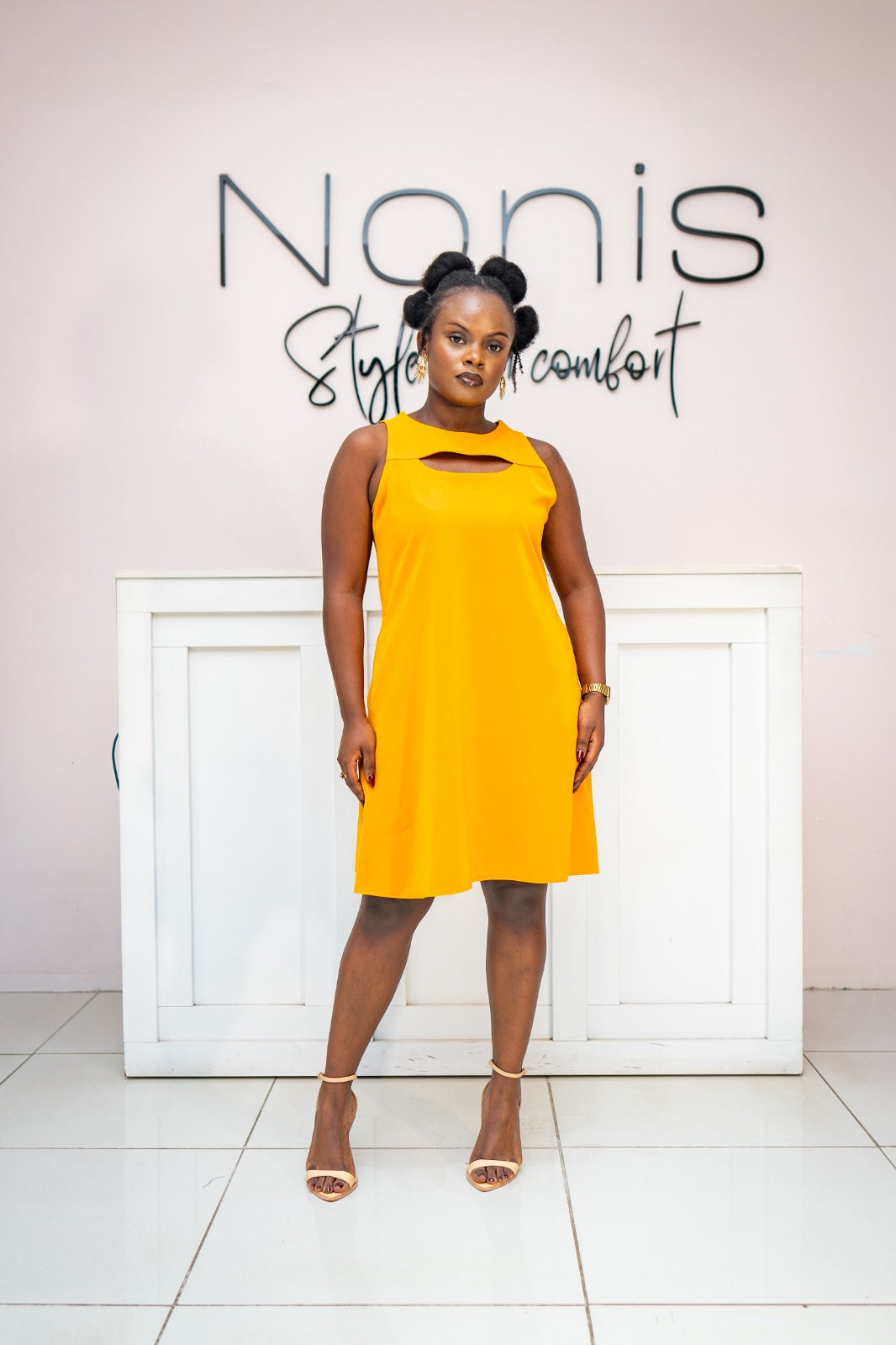 Nzuri Cut - Out Shift Dress  - Mustard Yellow