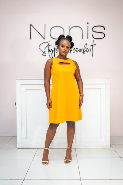 Nzuri Cut - Out Shift Dress  - Mustard Yellow