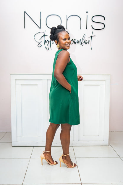 Nzuri Cut - Out Shift Dress - Forest Green