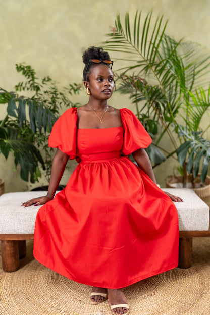 The Lush Bow Midi Dress - Red