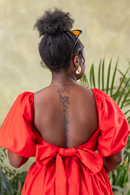 The Lush Bow Midi Dress - Red