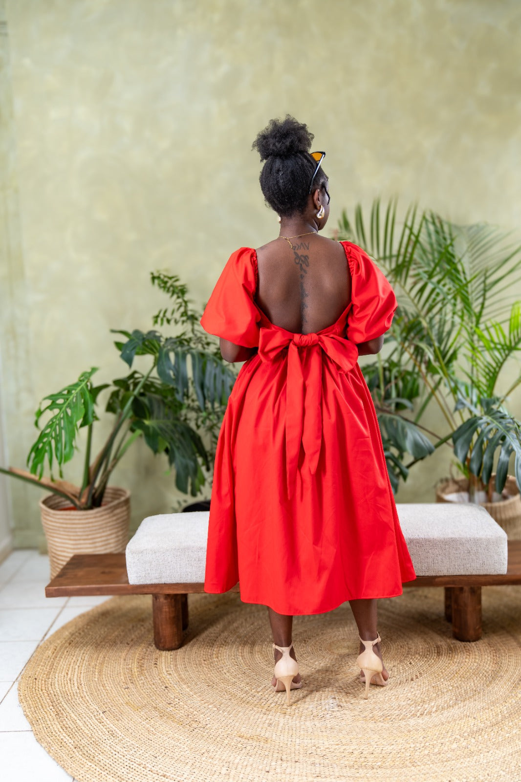 The Lush Bow Midi Dress - Red